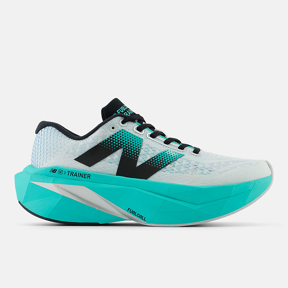 New Balance FuelCell SuperComp Trainer v3 Shoes White with Cyber Jade and Silver Metallic